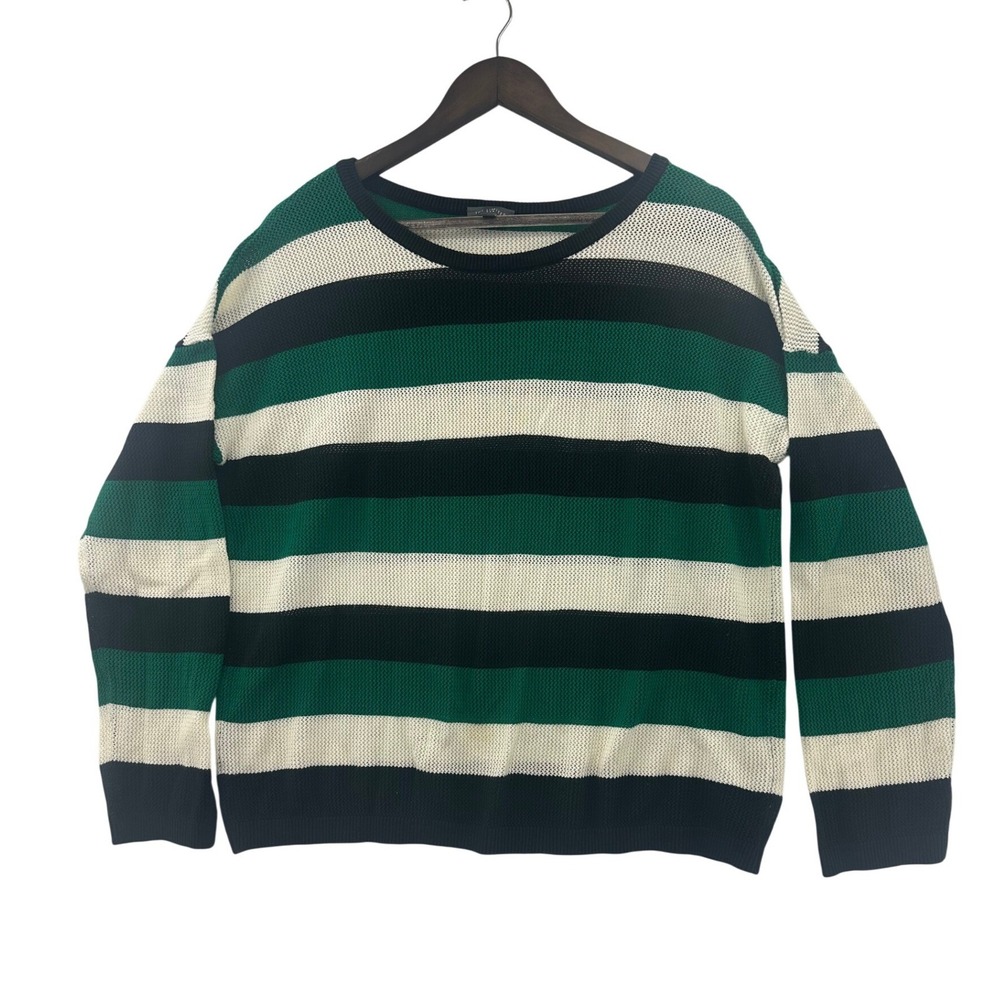 The Limited Striped Sweater Womens XL Green Black White Excellent Crew Neck Knit